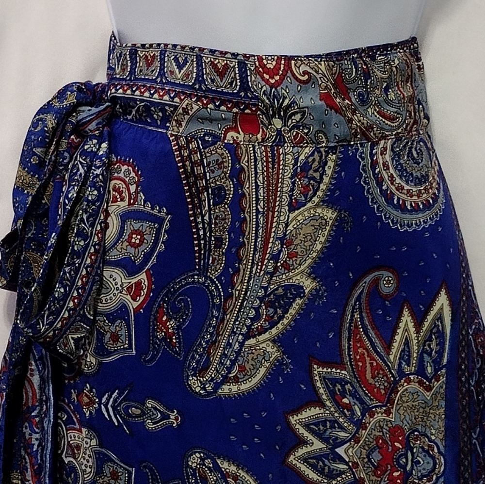 Women's Paisley Artsy Wrap Skirt OS Blue Boho Retro 90s Y2K Festival Beach - Picture 2 of 8